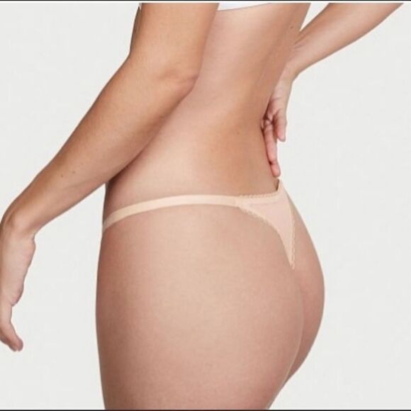 Victorias Secret Body Supersoft Lace and Embroidery String Thong Panty Champagne - Picture 6 of 9